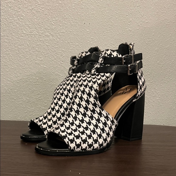 New York & Company Shoes - NY&C Houndstooth Peep-Toe Block Heels with Ankle Straps - Black & White